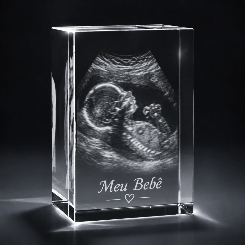 Imagem ilustrativa de personalização em cristal Cubo Meu