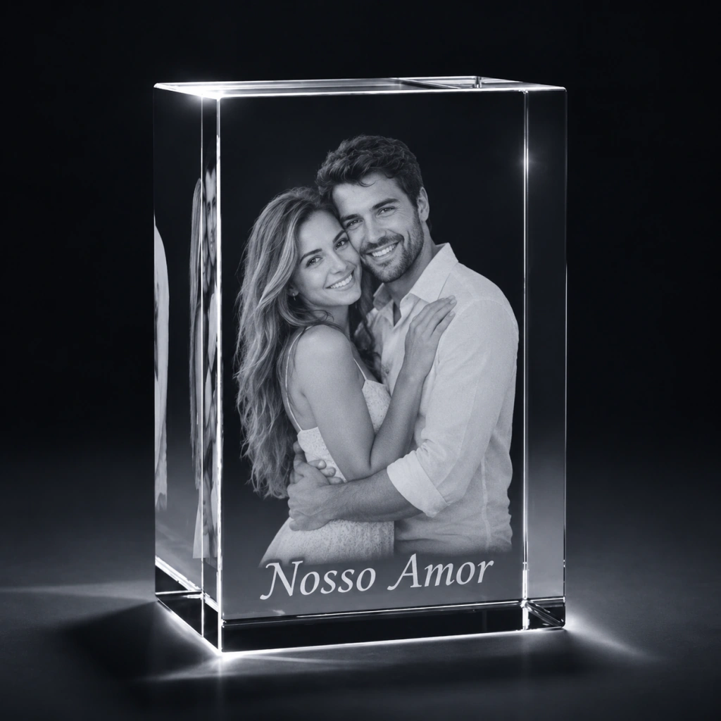 Imagem ilustrativa de personalização em cristal Cubo Meu