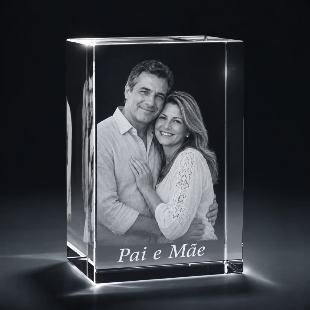 Imagem ilustrativa de personalização em cristal Cubo Meu